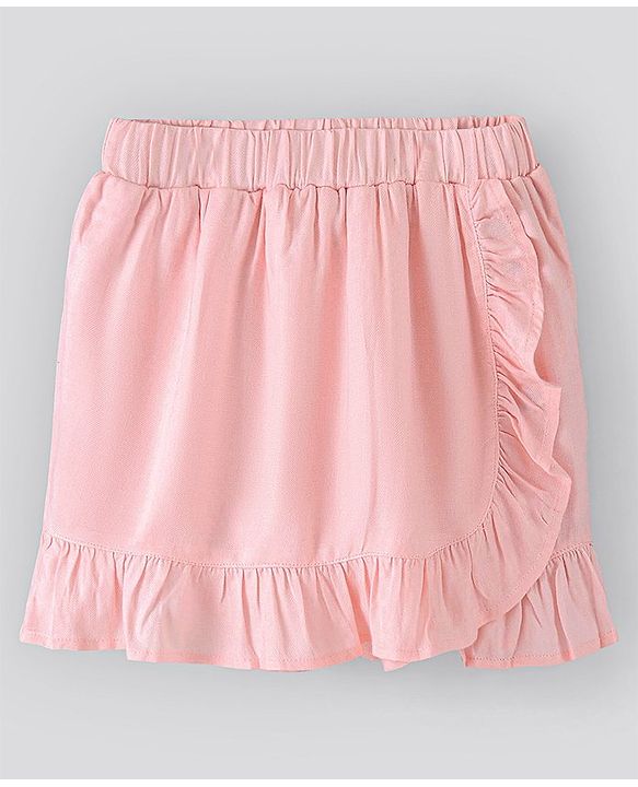 Pine Kids Solid Soft Rayon Skirt with Frills Knee Length - Rose Quartz