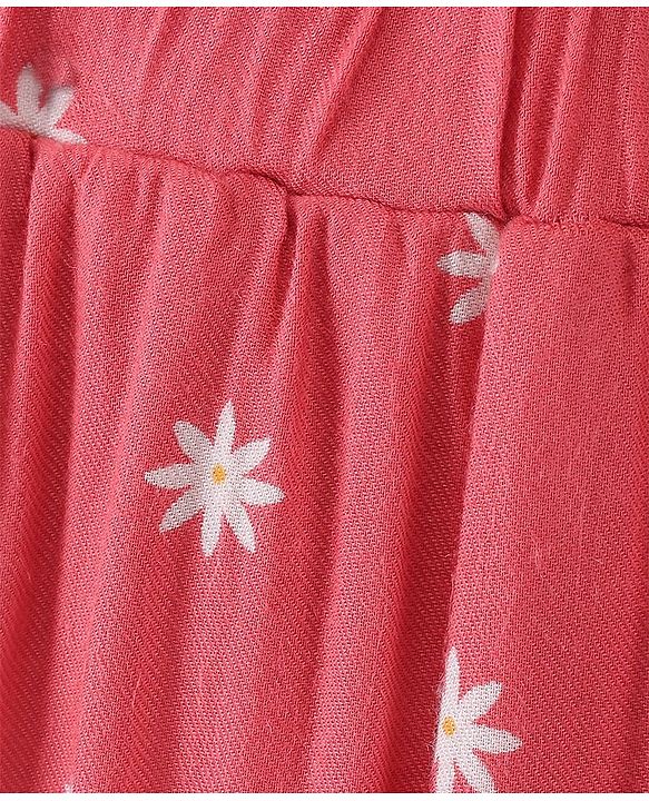 Pine Kids Printed Soft Rayon Skirt with Frills Knee Length - Rose Quartz