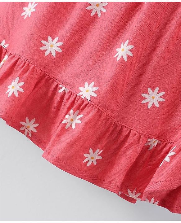 Pine Kids Printed Soft Rayon Skirt with Frills Knee Length - Rose Quartz
