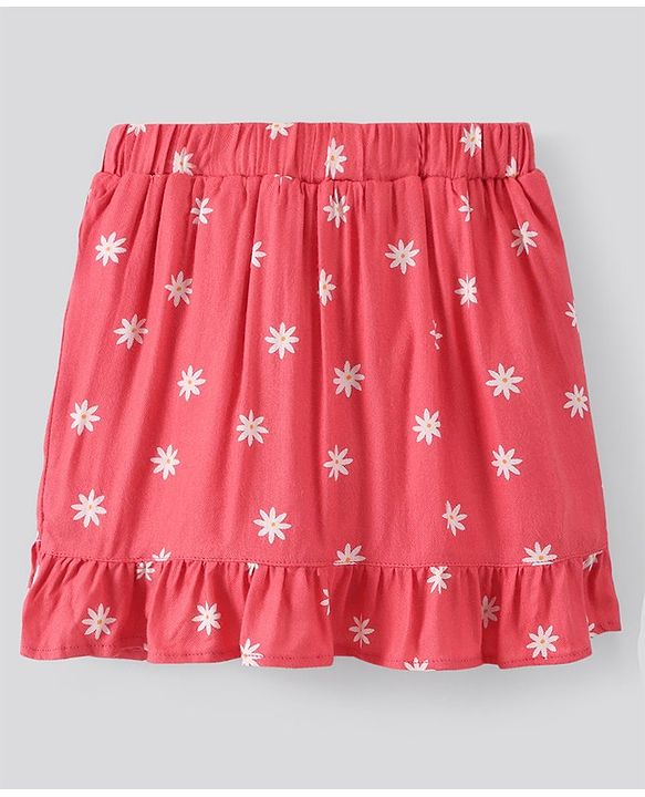 Pine Kids Printed Soft Rayon Skirt with Frills Knee Length - Rose Quartz