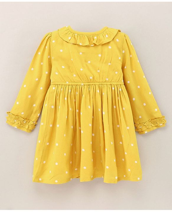 Babyhug Rayon Woven Full Sleeves Polka Dots Frock - Mustard