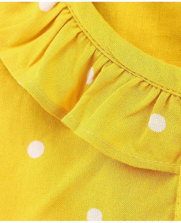 Babyhug Rayon Woven Full Sleeves Polka Dots Frock - Mustard