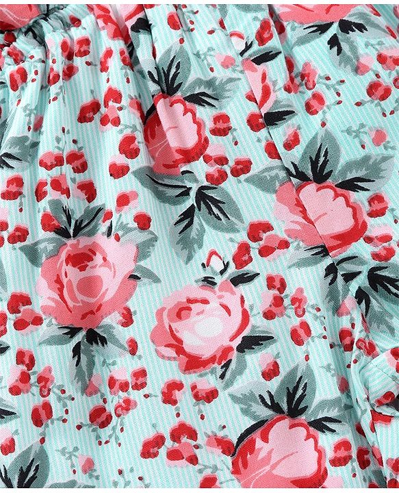 Babyhug Rayon Sleeveless Jumpsuit with Half Sleeves Inner Tee Floral Print - Light Green White