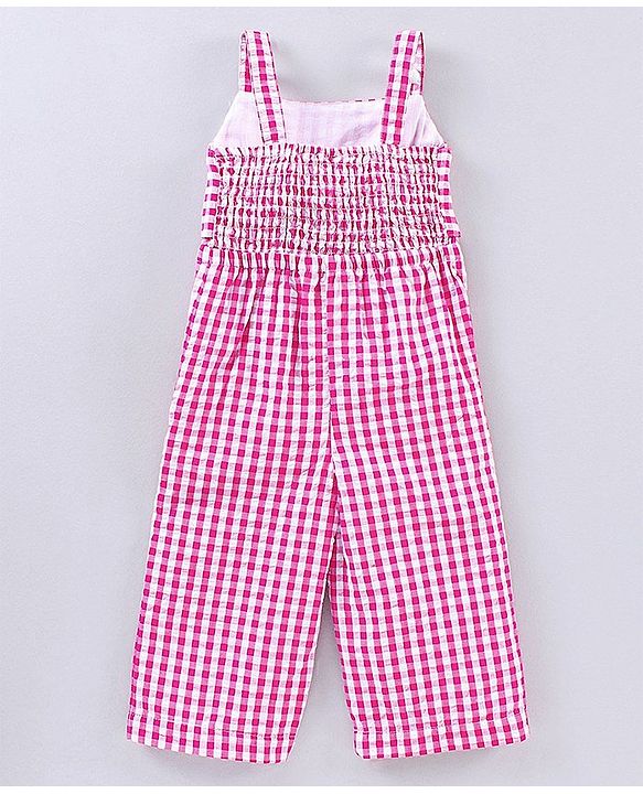 Babyhug Cotton Sleeveless Checks Jumpsuit- Pink