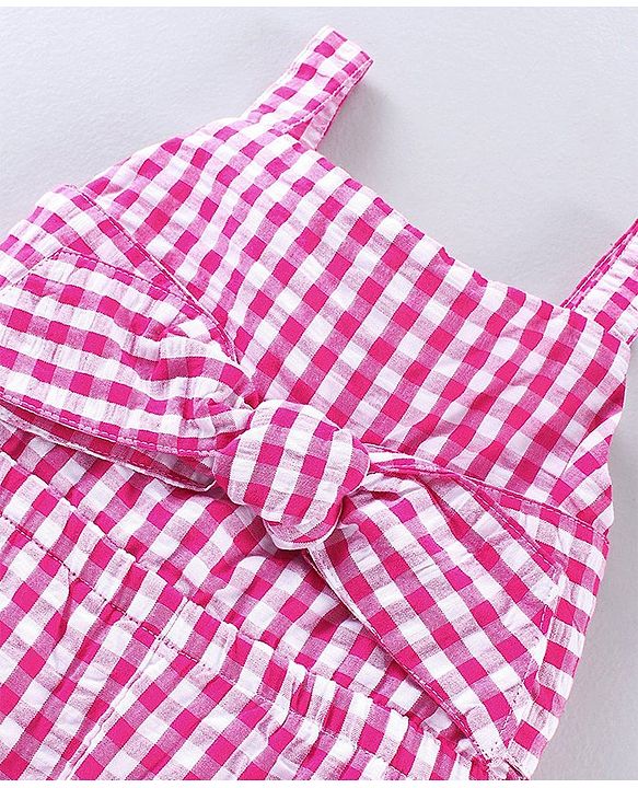 Babyhug Cotton Sleeveless Checks Jumpsuit- Pink