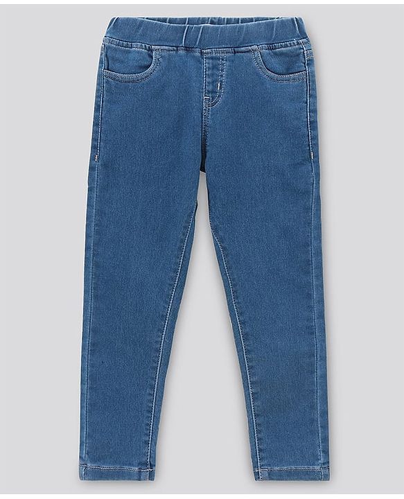 Pine Kids Cotton Full Length Stretchable Jeggings with Elasticated Waistband Washed - Light Blue