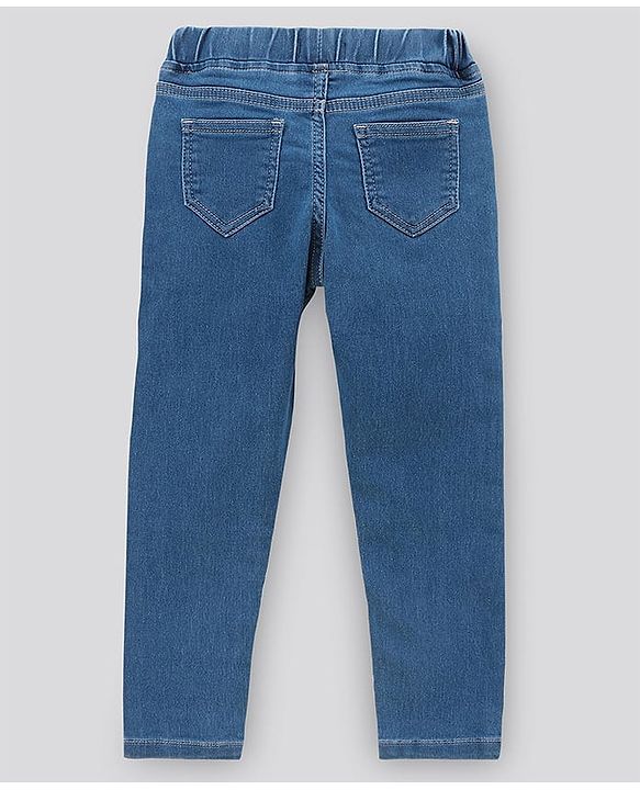 Pine Kids Cotton Full Length Stretchable Jeggings with Elasticated Waistband Washed - Light Blue