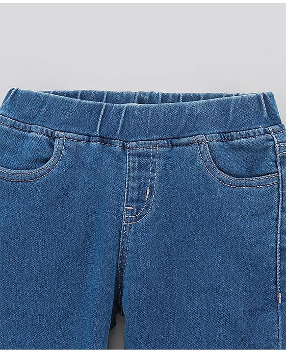 Pine Kids Cotton Full Length Stretchable Jeggings with Elasticated Waistband Washed - Light Blue