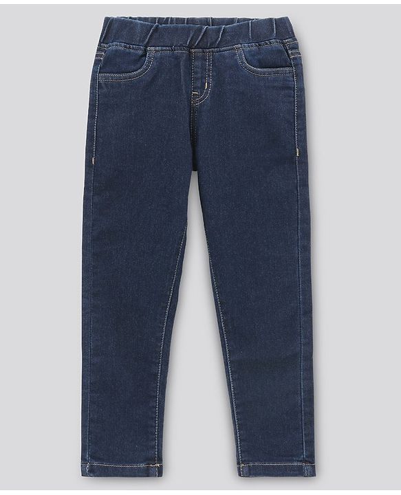 Pine Kids Cotton Full Length Stretchable Jeggings with Elasticated Waistband Washed - Medium Blue