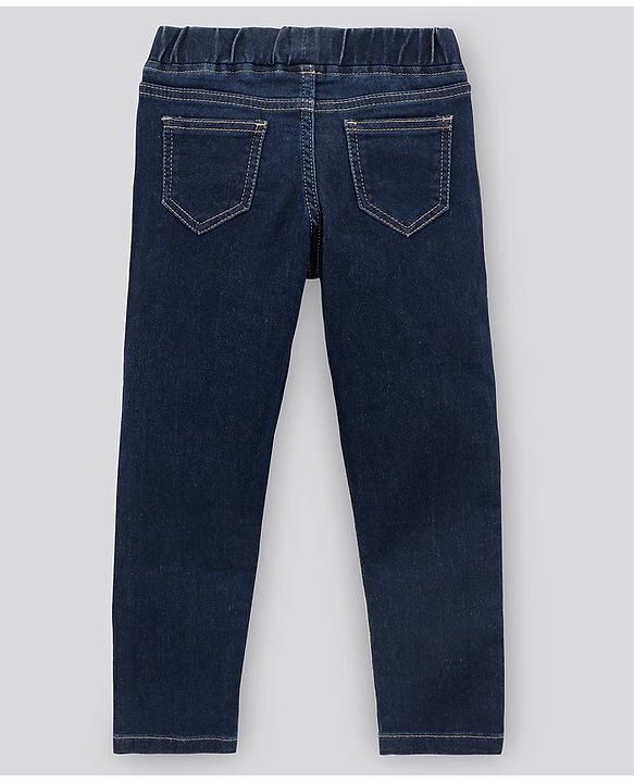 Pine Kids Cotton Full Length Stretchable Jeggings with Elasticated Waistband Washed - Medium Blue