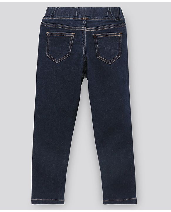 Pine Kids Cotton Full Length Stretchable Jeggings with Elasticated Waistband Washed - Dark Blue