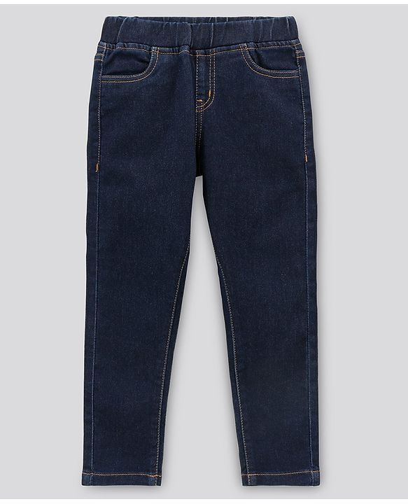 Pine Kids Cotton Full Length Stretchable Jeggings with Elasticated Waistband Washed - Dark Blue