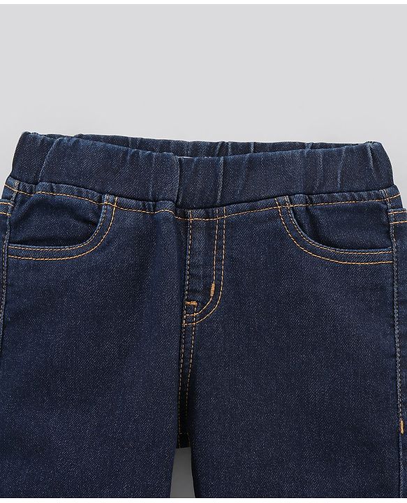 Pine Kids Cotton Full Length Stretchable Jeggings with Elasticated Waistband Washed - Dark Blue