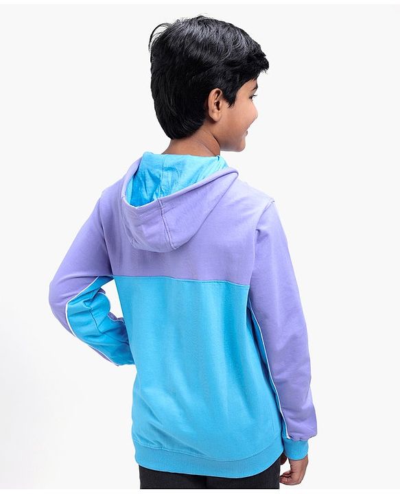 Pine Kids Full Sleeves Biowashed Hooded Sweatshirt Text Print - Blue Purple