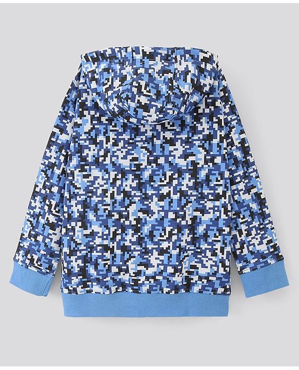 Pine Kids Full Sleeves Biowashed Hooded Printed Sweatshirt - Blue