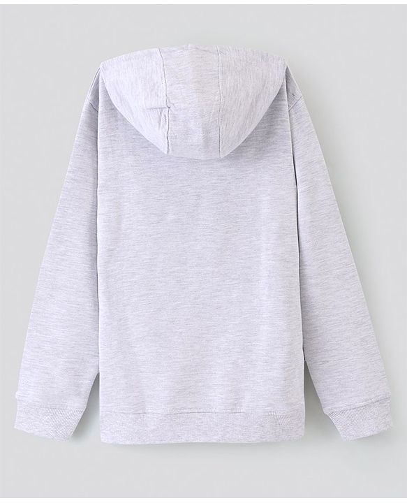 Pine Kids Hooded Full Sleeve Sweatshirt with Skater Print - Grey Melange