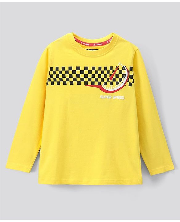 Pine Kids Cotton Knit Full Sleeves Racetrack Printed Biowash T Shirt - Yellow