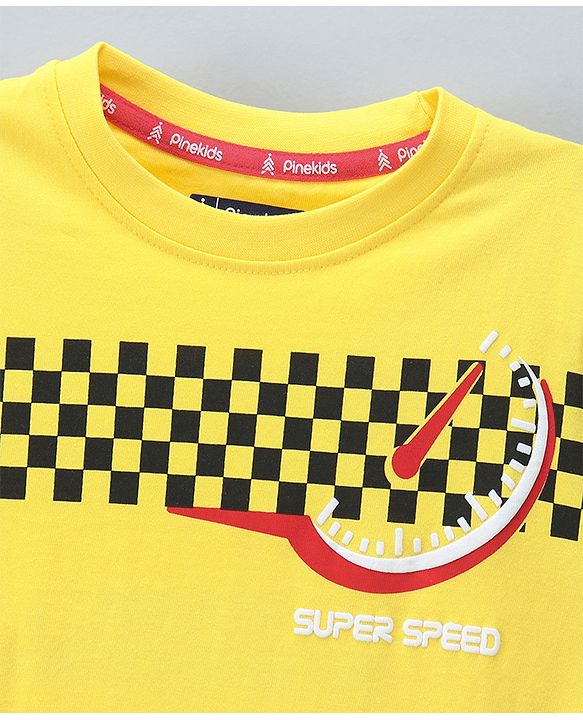 Pine Kids Cotton Knit Full Sleeves Racetrack Printed Biowash T Shirt - Yellow