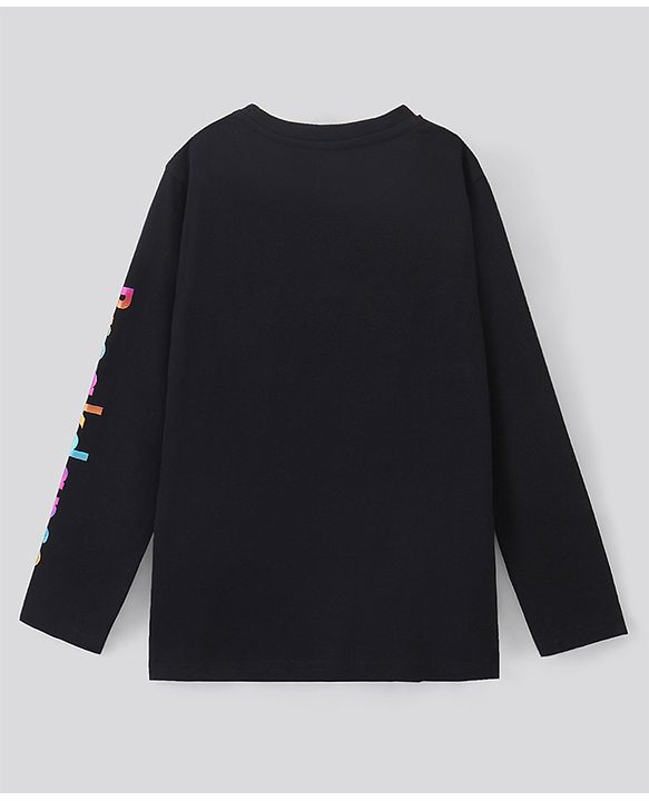 Pine Kids Cotton Knit Full Sleeves Text Printed Biowash T Shirt - Black
