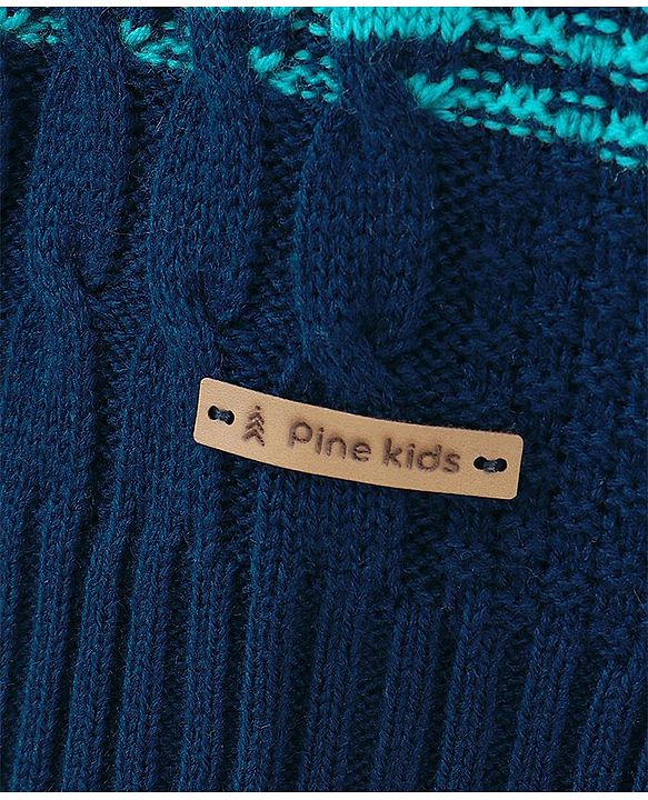 Pine Kids Moderate Winter Cable Knit Full Sleeves Sweater - White Navy Blue