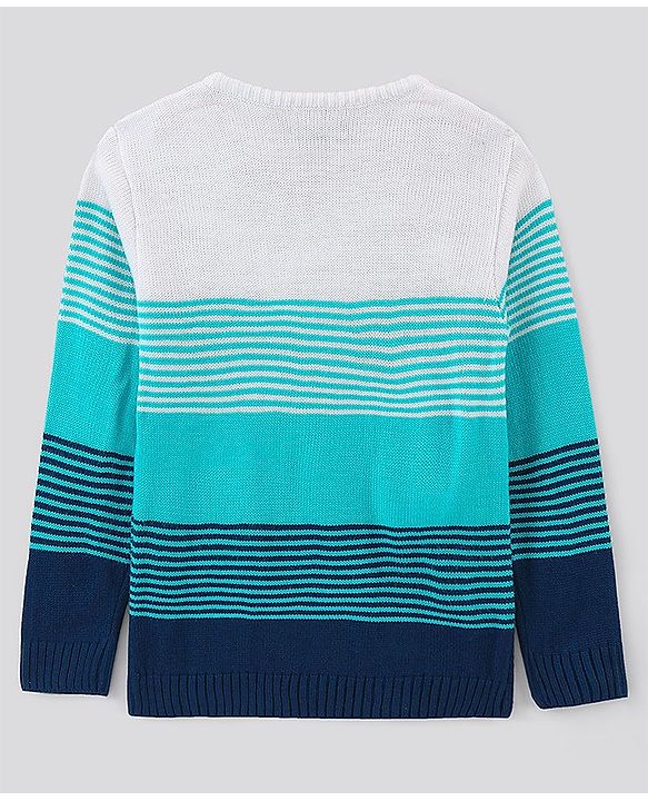 Pine Kids Moderate Winter Cable Knit Full Sleeves Sweater - White Navy Blue