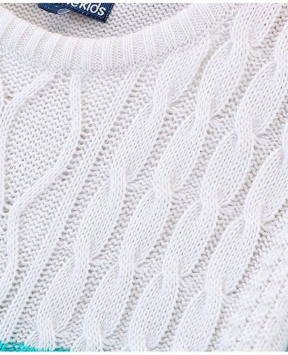 Pine Kids Moderate Winter Cable Knit Full Sleeves Sweater - White Navy Blue