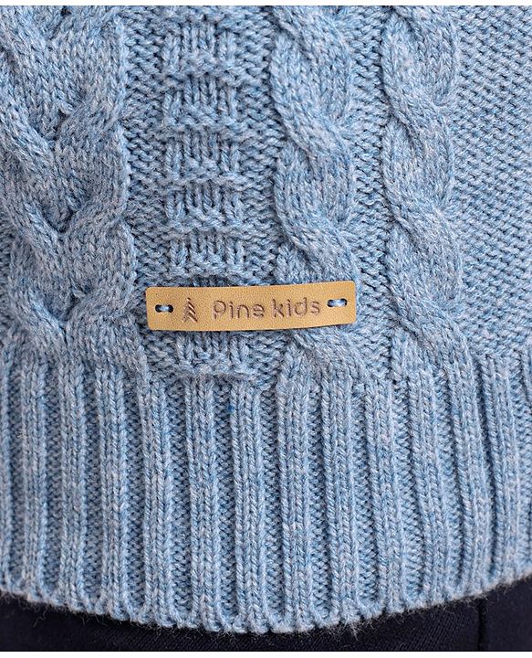 Pine Kids Full Sleeves Hooded Sweater With Cable Structure- Blue