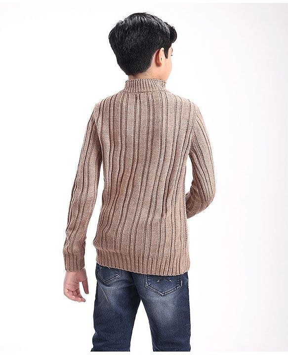 Pine Kids Full Sleeves Cable Knit Sweater- Beige