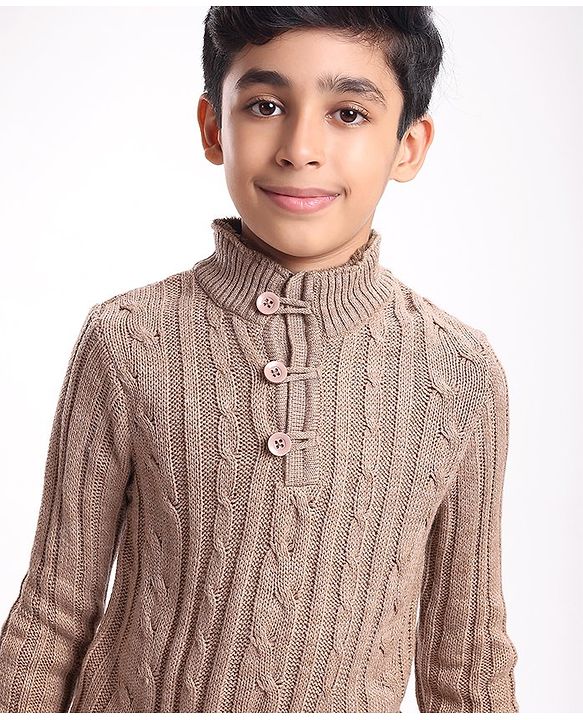 Pine Kids Full Sleeves Cable Knit Sweater- Beige