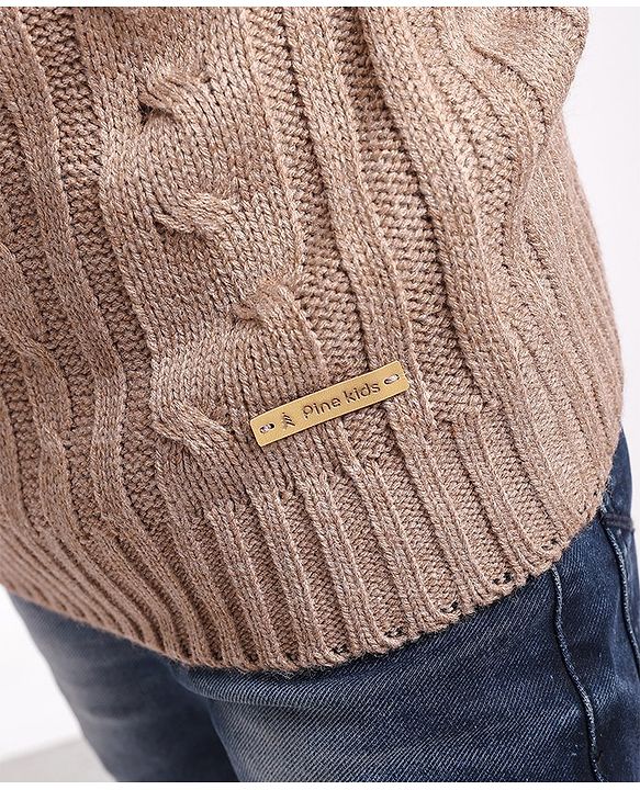Pine Kids Full Sleeves Cable Knit Sweater- Beige