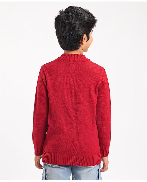 Pine Kids Full Sleeves Solid Sweater - Deep Red