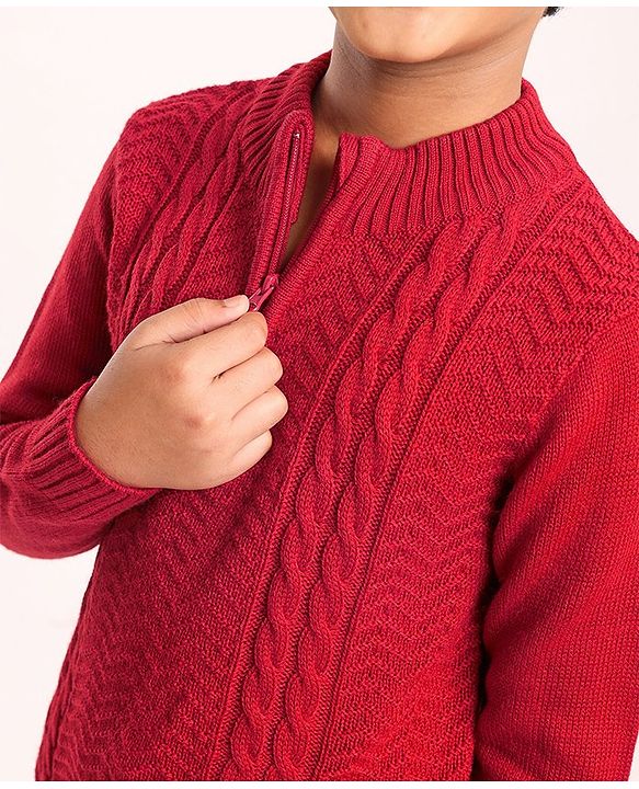 Pine Kids Full Sleeves Solid Sweater - Deep Red