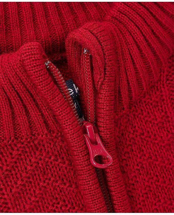 Pine Kids Full Sleeves Solid Sweater - Deep Red
