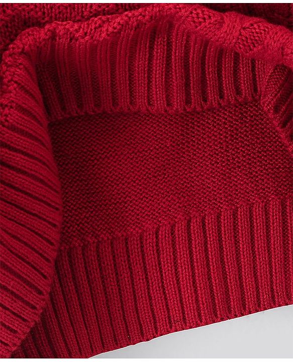 Pine Kids Full Sleeves Solid Sweater - Deep Red