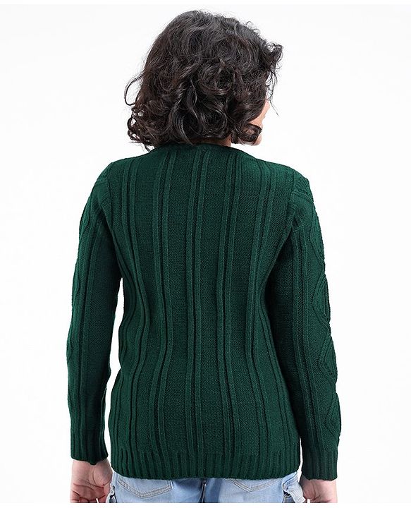 Pine Kids Fine Knit Full Sleeves Pullovers Sweaters Textured - Green