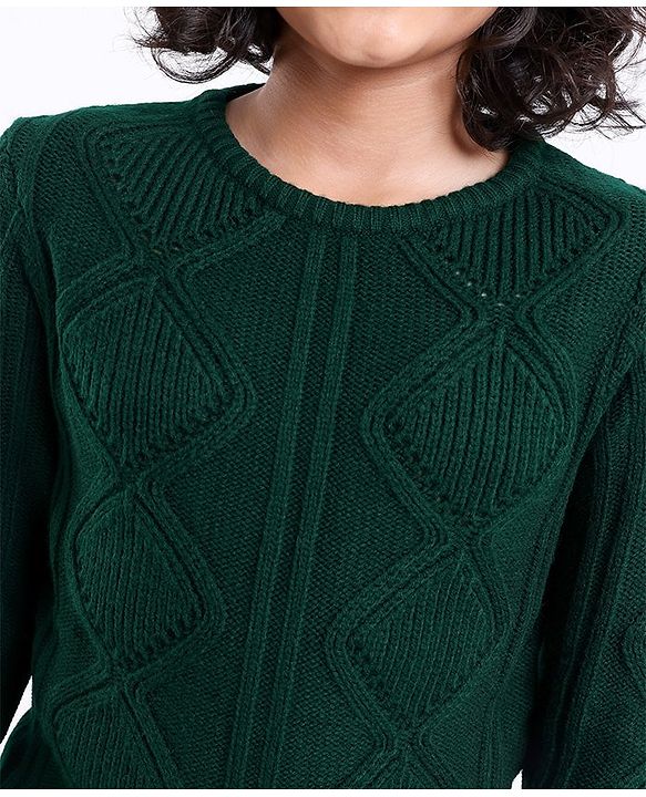 Pine Kids Fine Knit Full Sleeves Pullovers Sweaters Textured - Green