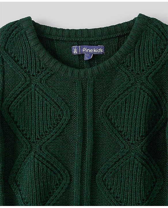 Pine Kids Fine Knit Full Sleeves Pullovers Sweaters Textured - Green