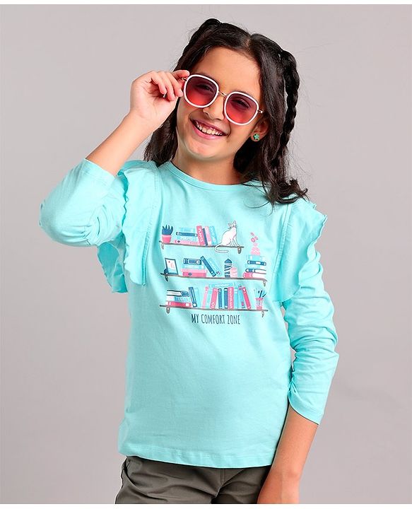 Pine Kids Full Sleeves Biowashed T-Shirt Multiprint - Light Blue