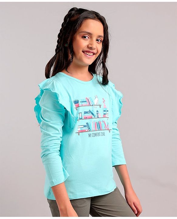 Pine Kids Full Sleeves Biowashed T-Shirt Multiprint - Light Blue