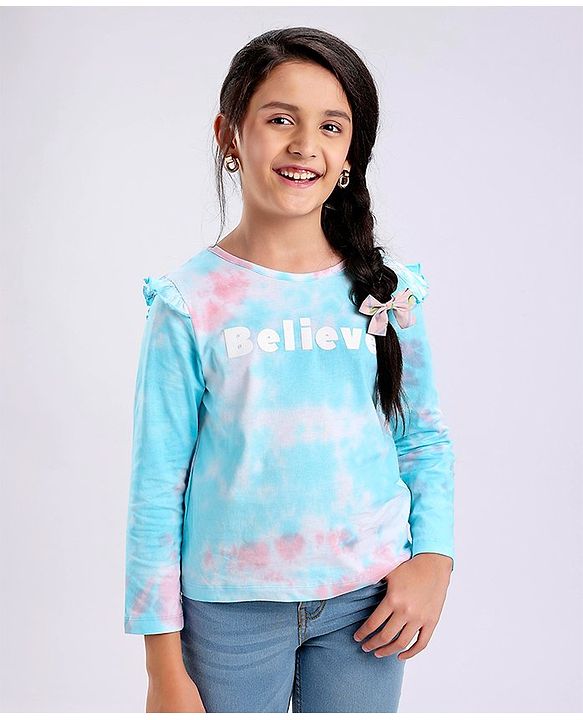 Pine Kids Full Sleeves Biowashed Top Text Print- Multicolor