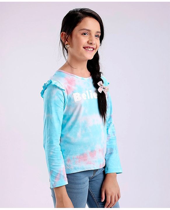 Pine Kids Full Sleeves Biowashed Top Text Print- Multicolor