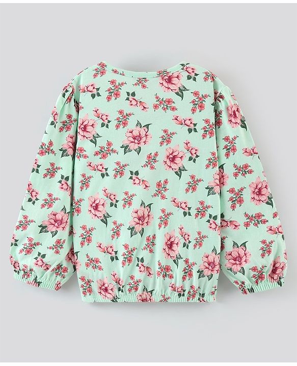 Pine Kids Full Sleeves Bio Washed Top Floral Print- Green