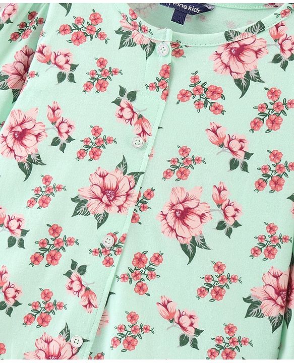 Pine Kids Full Sleeves Bio Washed Top Floral Print- Green