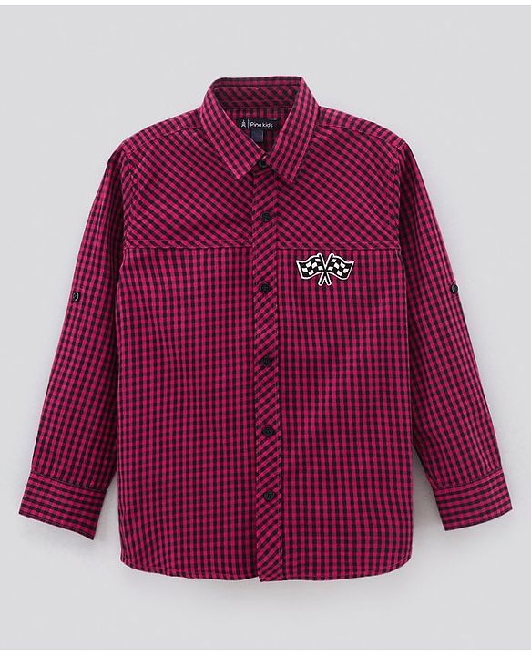 Pine Kids Full Sleeves Softner Wash Check Shirt With Inner Sleeveless T-Shirt - Maroon