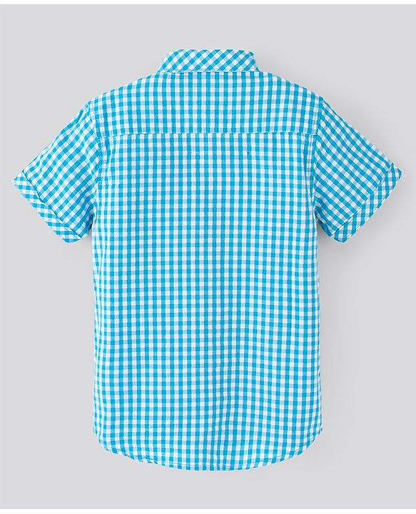 Pine Kids Half Sleeves Softener Wash Checked Shirt Solid Color Inner Tee - Sky Blue