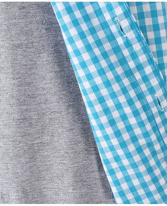 Pine Kids Half Sleeves Softener Wash Checked Shirt Solid Color Inner Tee - Sky Blue