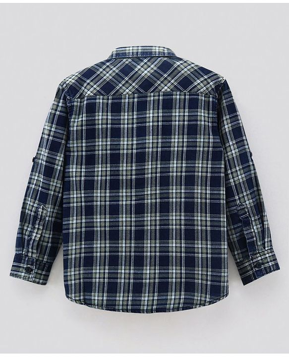 Pine Kids Full Sleeves Softner Wash Check Shirt - Green Blue