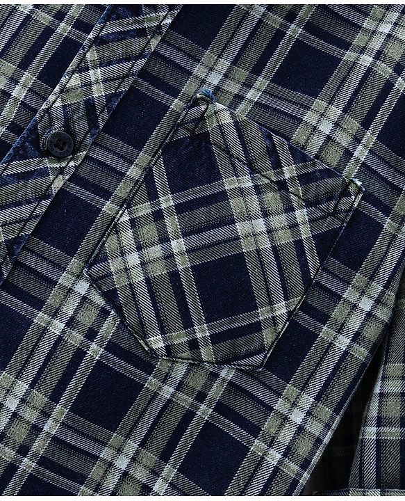 Pine Kids Full Sleeves Softner Wash Check Shirt - Green Blue