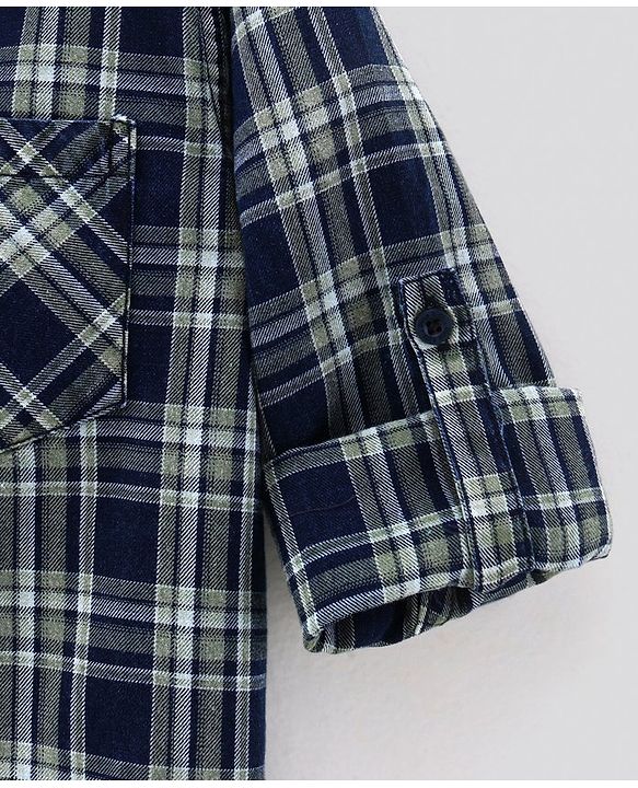 Pine Kids Full Sleeves Softner Wash Check Shirt - Green Blue