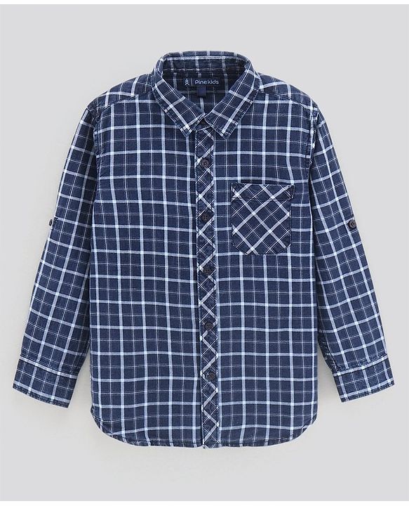 Pine Kids Full Sleeves Softener Wash Check Shirt - Blue